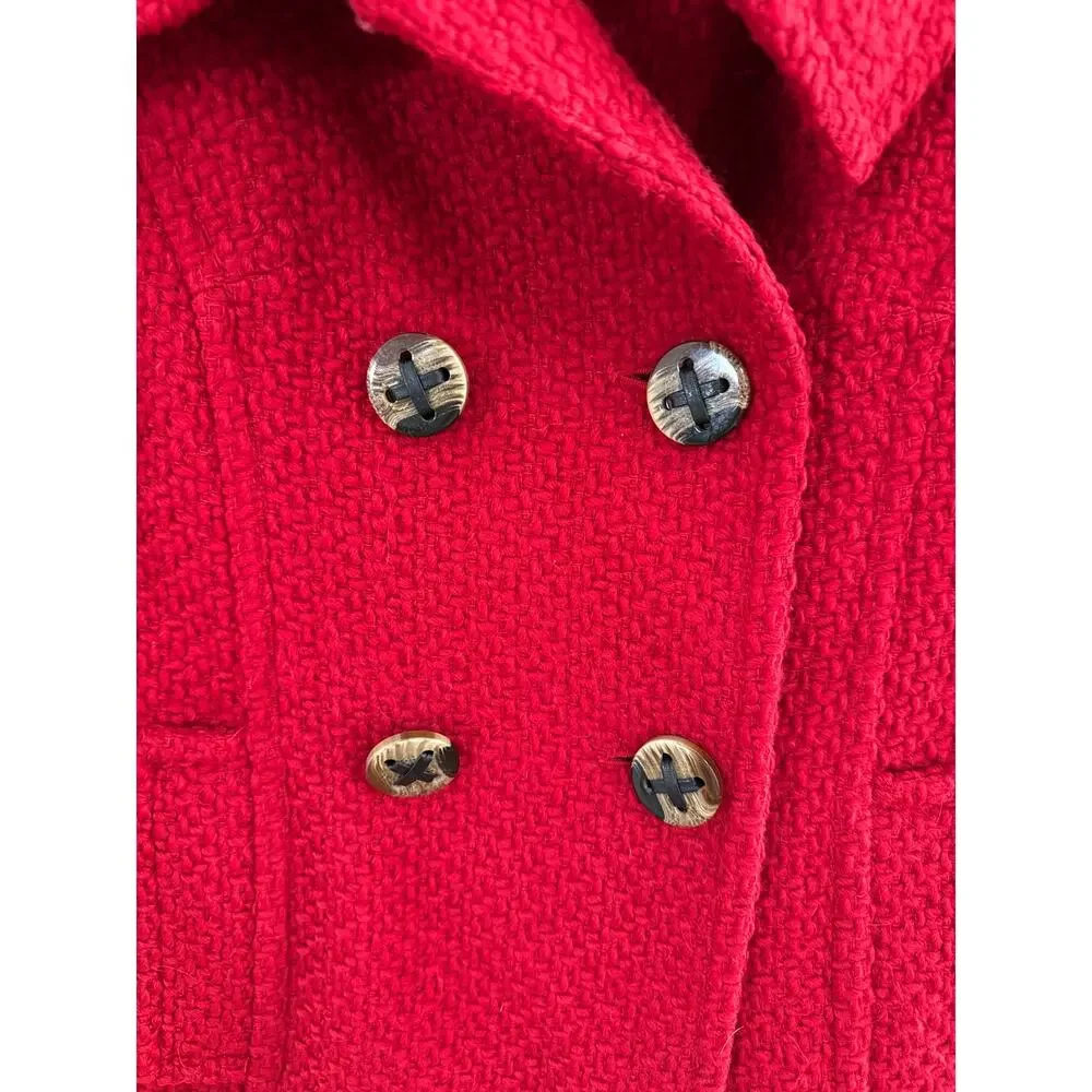 Trina Turk Red Boucle Wool Pea coat -Size 2